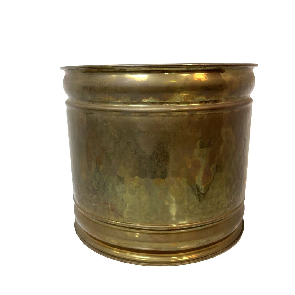 Vintage Brass Planter Pot Can Textured Patina Made In India Large 8.5" Tall x 9"